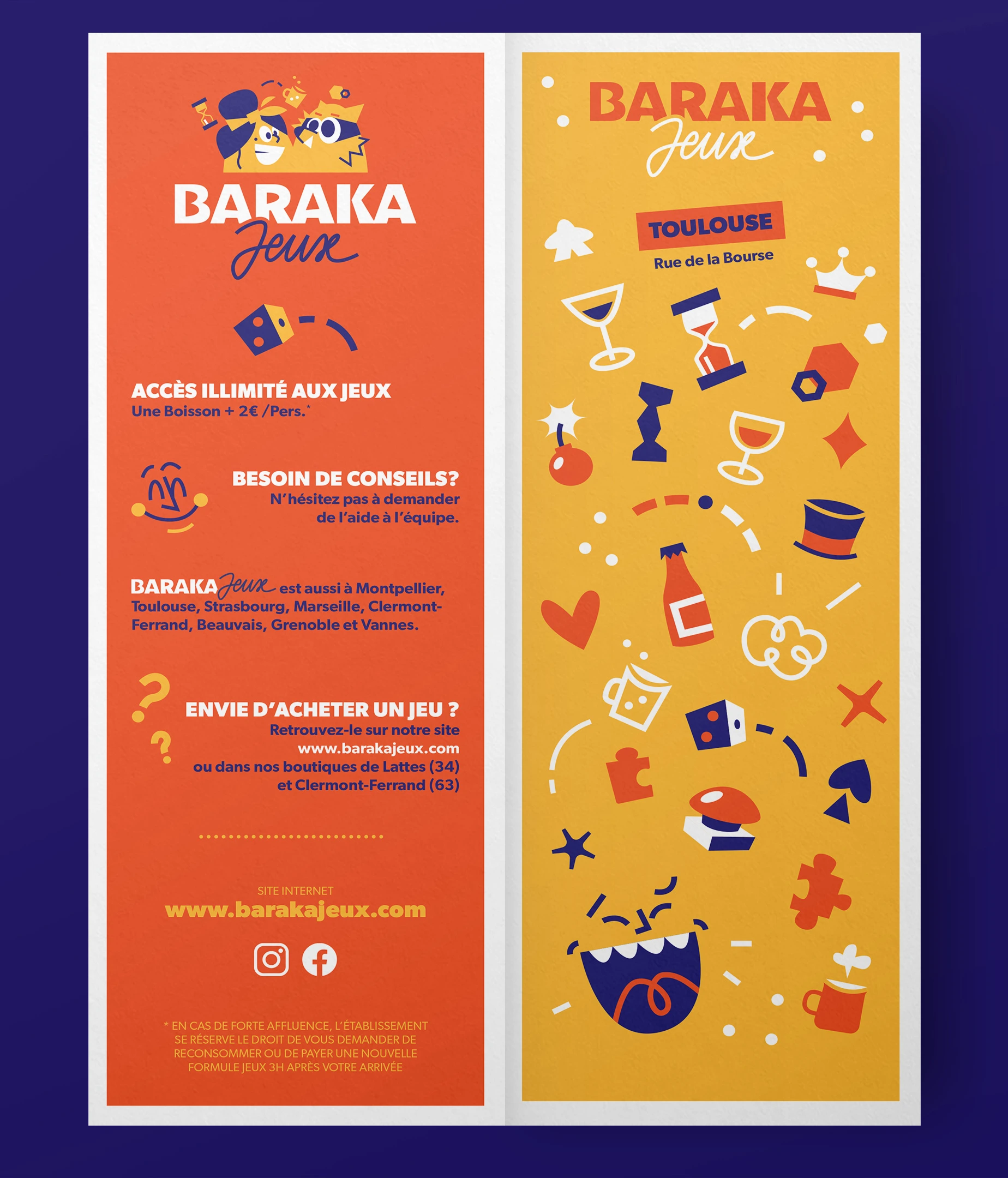 Menu recto d'un Baraka Jeux