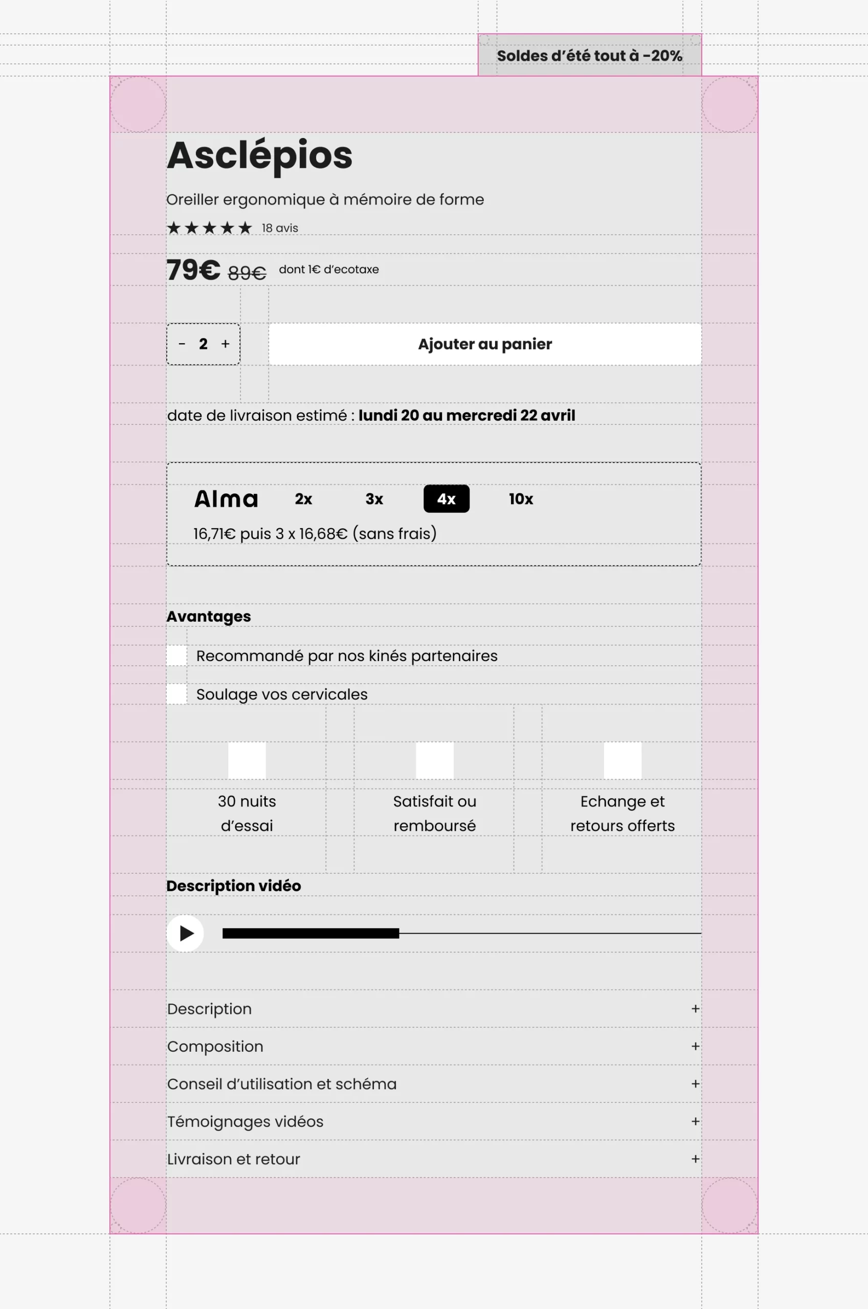 UX/UI design matrice site mon oreiller et moi